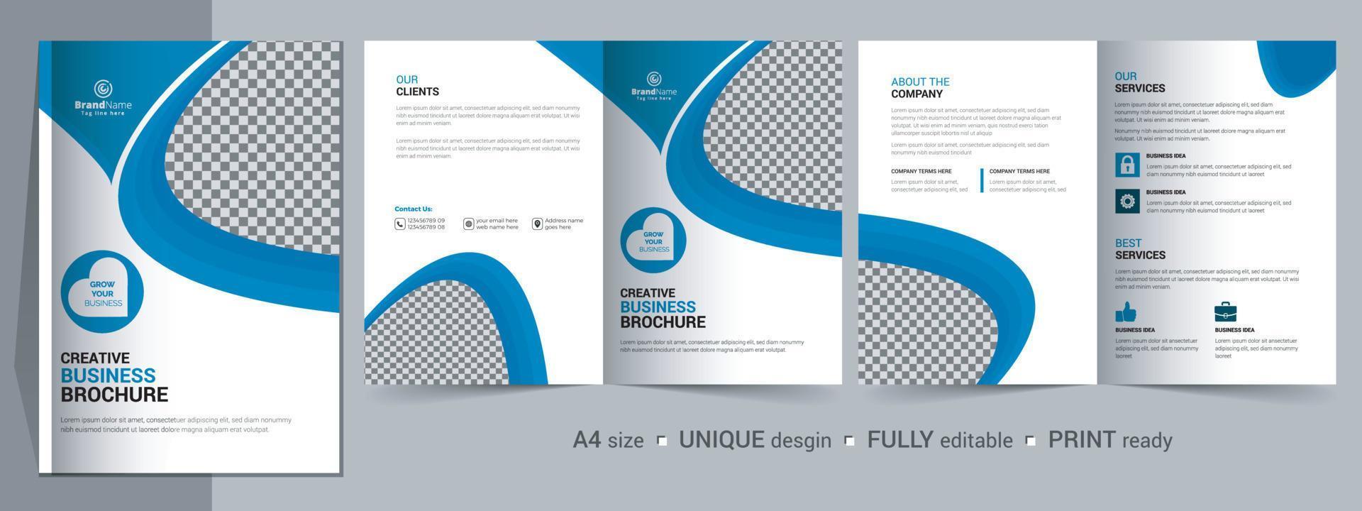 Corporate Bi-fold Brochure Template, Catalog, Booklet Template Design. Fully Editable. vector