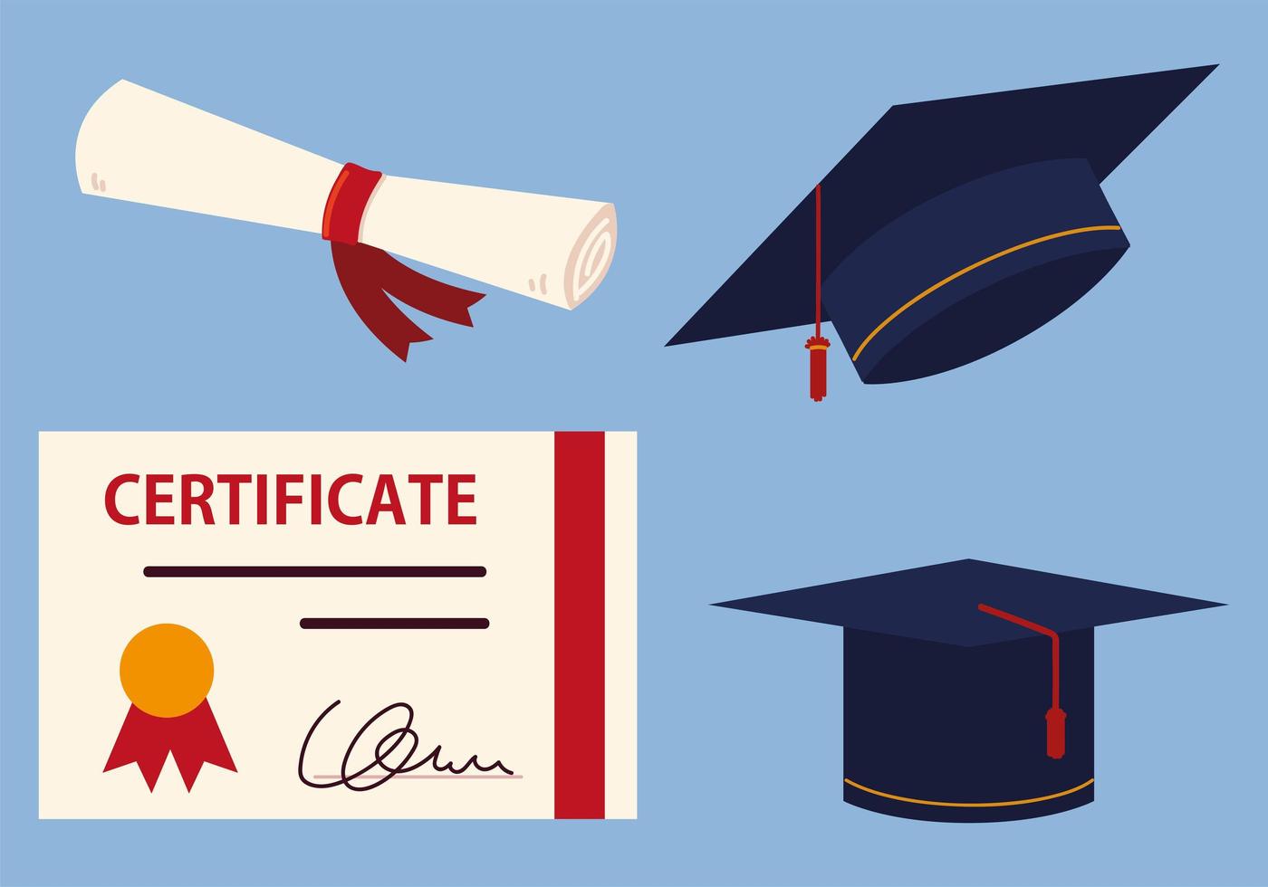 graduation certificate and cap vector