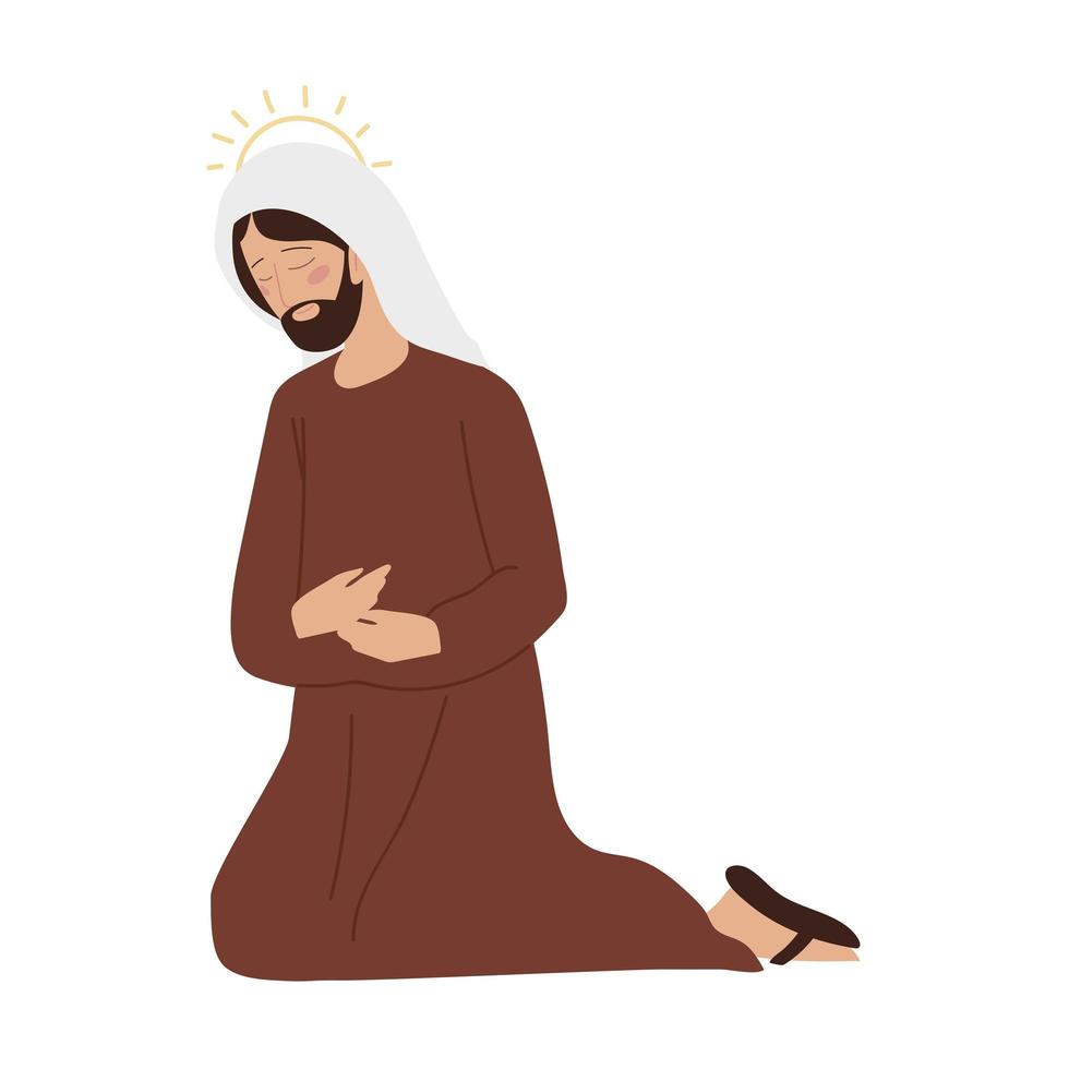 Natividad hombre sagrado rezando el diseño de iconos sobre fondo blanco. vector