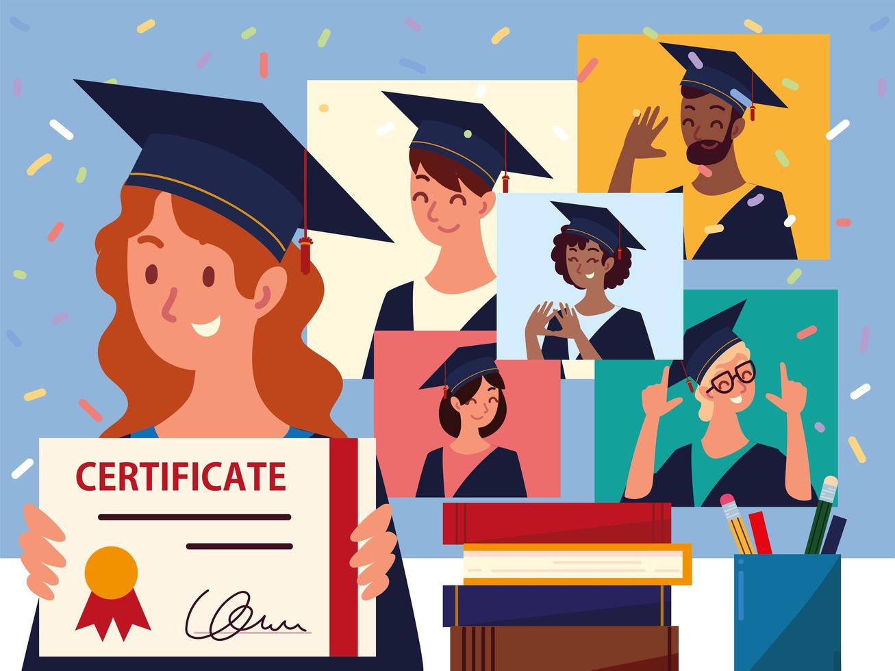 virtual graduation students vector