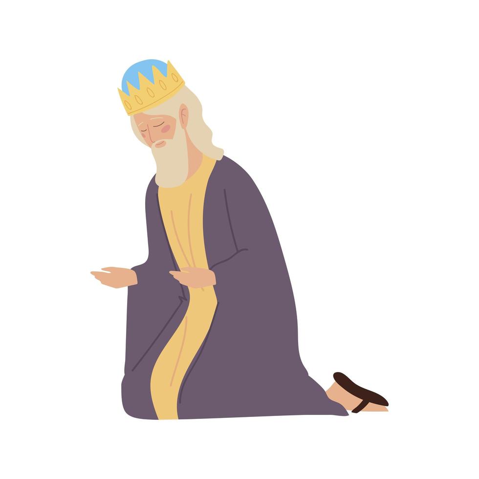nativity caspar wise king praying icon design on white background vector