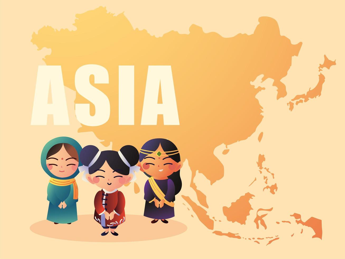 asia map and women vector
