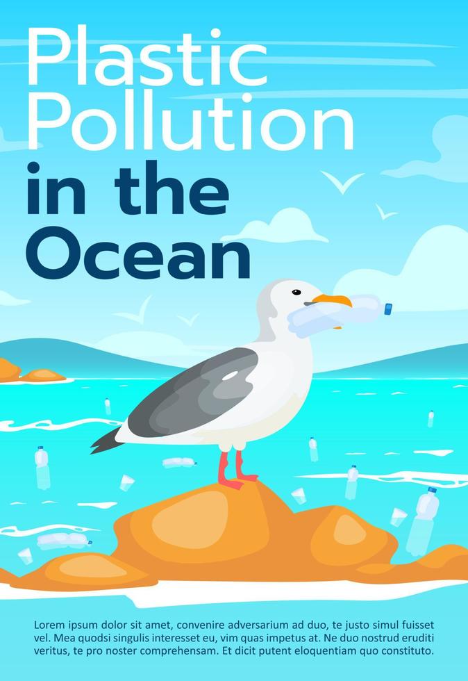 Plastic pollution in ocean brochure template. Sea contamination. Flyer, booklet, leaflet concept with flat illustrations. Vector page cartoon layout for magazine. Advertising poster with text space