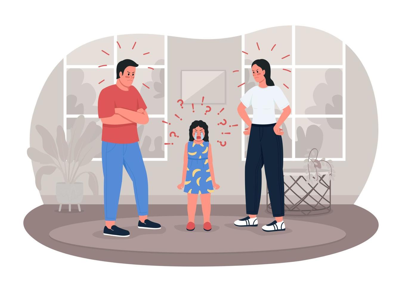 Family fighting 2D vector isolated illustration