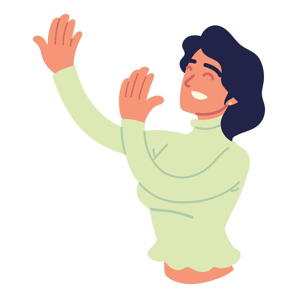 woman smiling raised hands vector