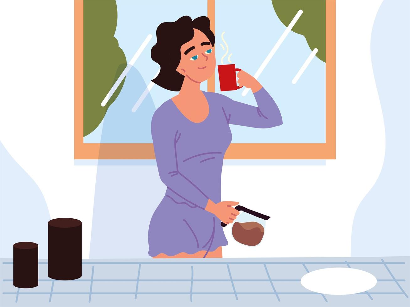 woman take hot coffee vector