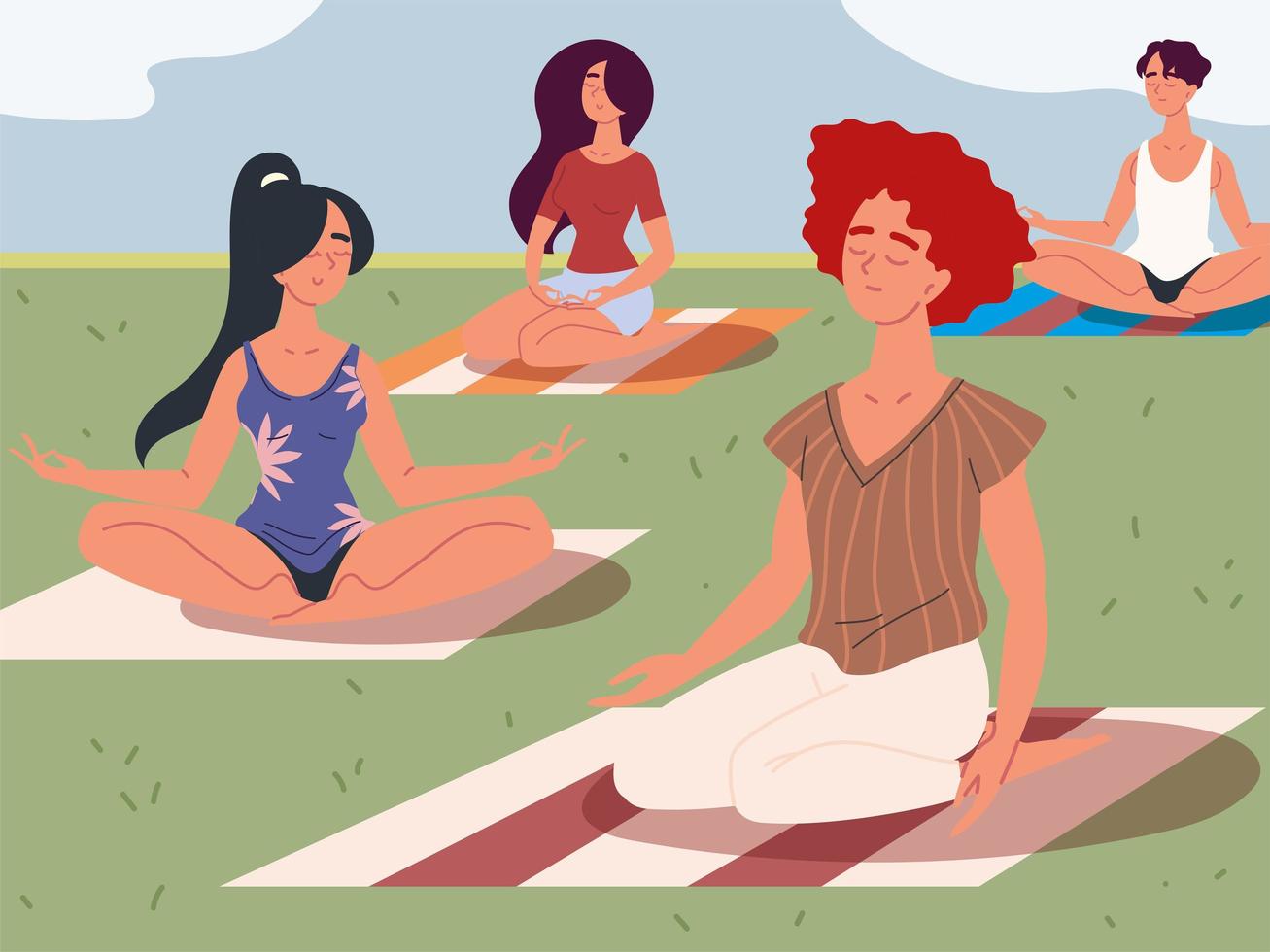 group of youth meditating vector