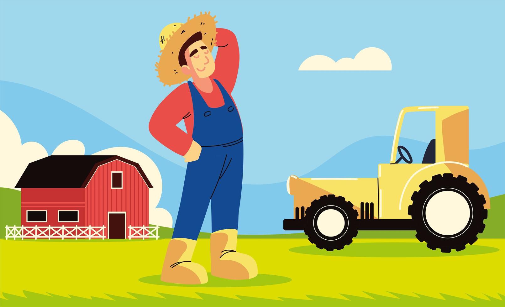 farmer barn and tractor vector