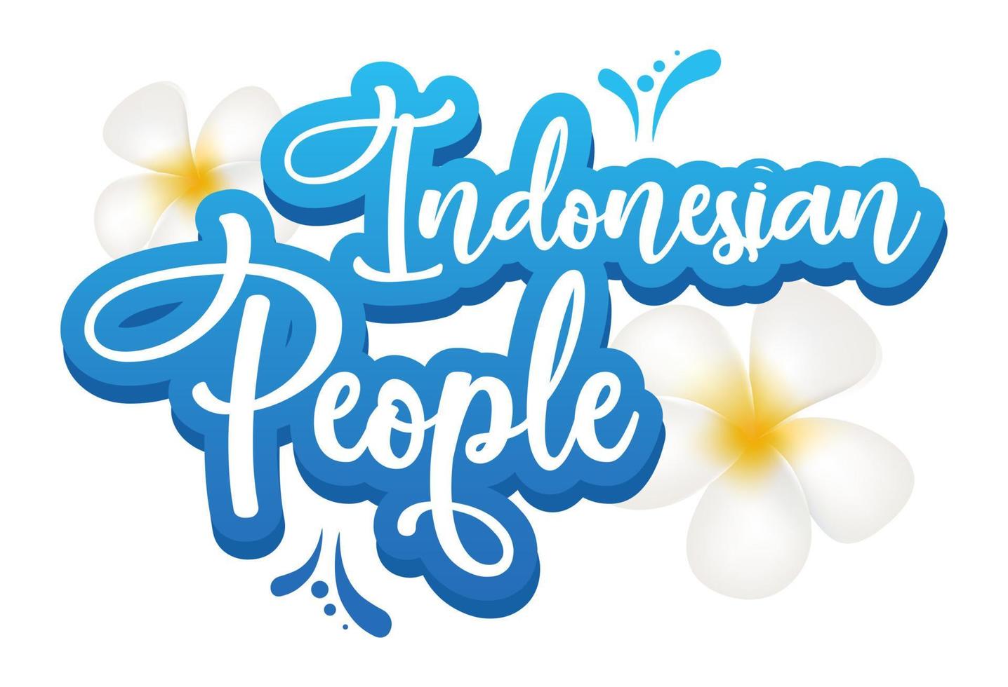 Indonesian people flat poster vector template. Native residents. Asian culture. Banner, brochure page, leaflet design layout with text. Sticker with calligraphic lettering and plumeria