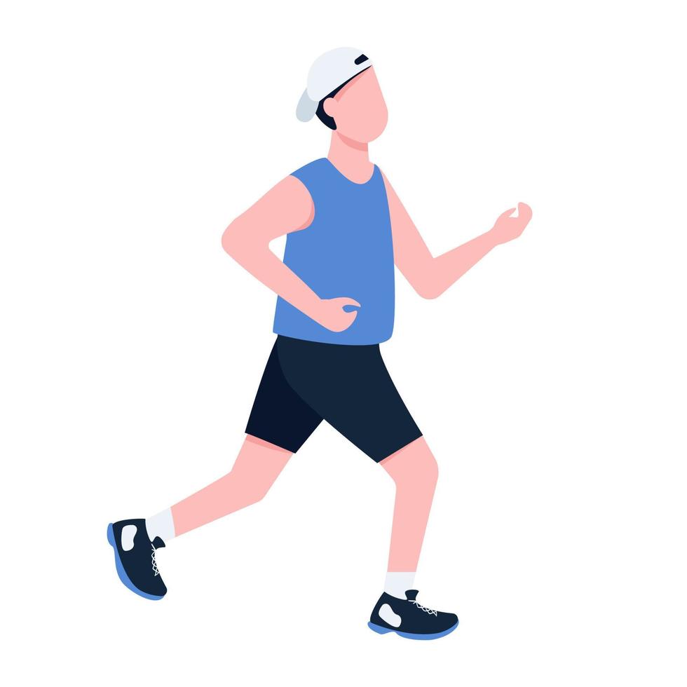 hombre corriendo fuera de color plano vector personaje sin rostro. corredor masculino en ropa deportiva y zapatillas de deporte corriendo al aire libre, entrenamiento de atletas aislados ilustración de dibujos animados para diseño gráfico web y animación