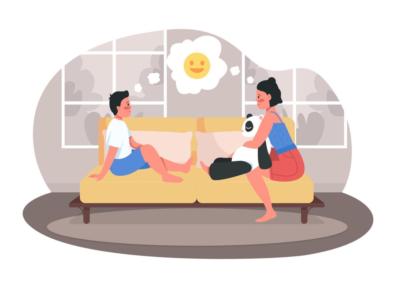 Teenage siblings bodning 2D vector isolated illustration