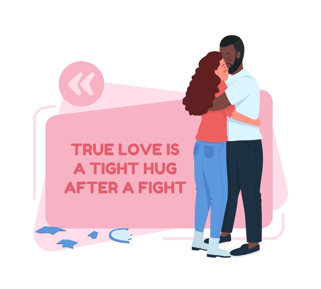 Couple making up vector quote box with flat character