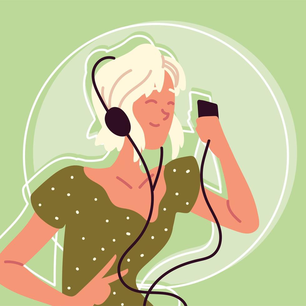 mujer feliz con auriculares vector