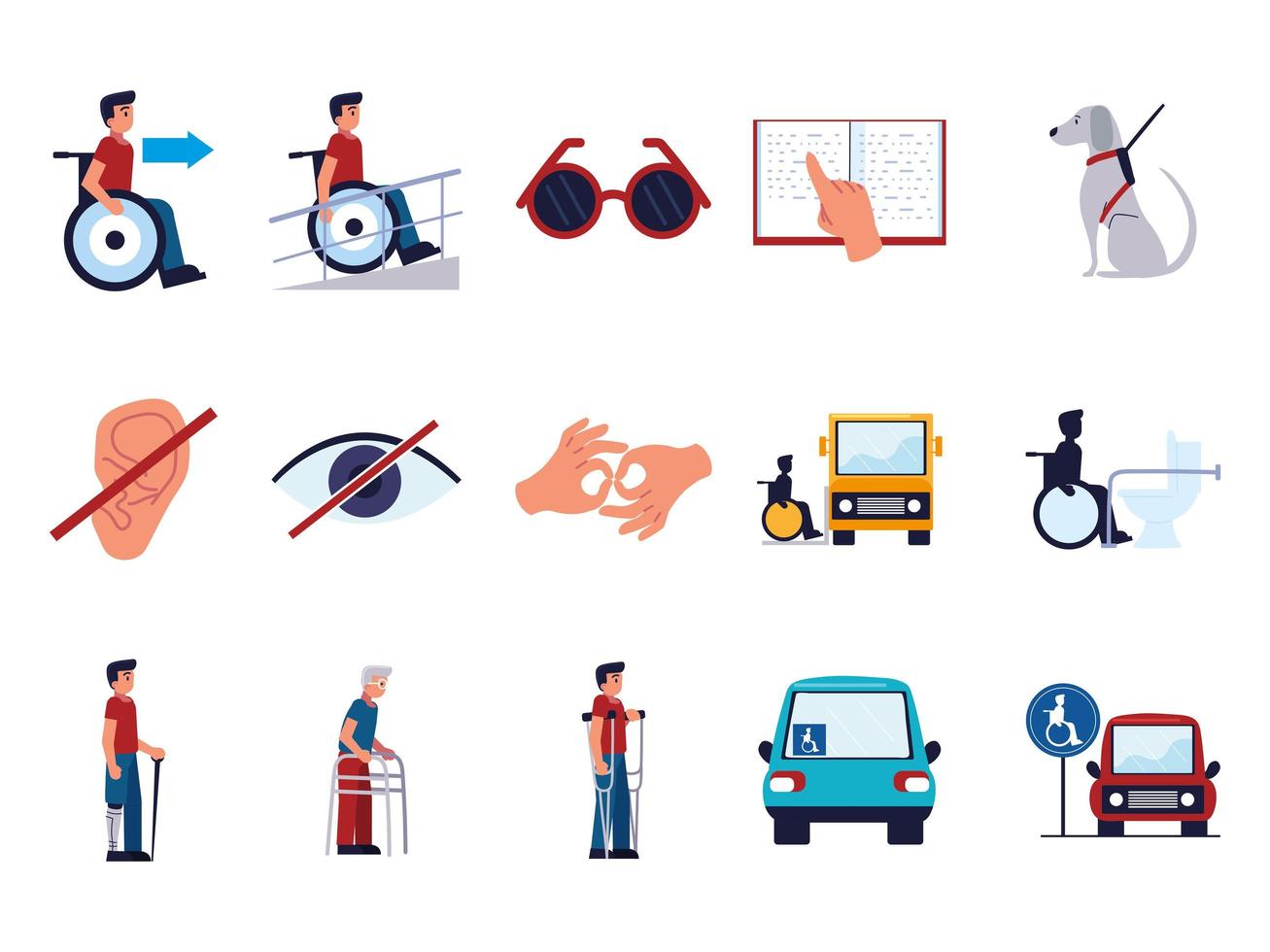 disability icons set vector