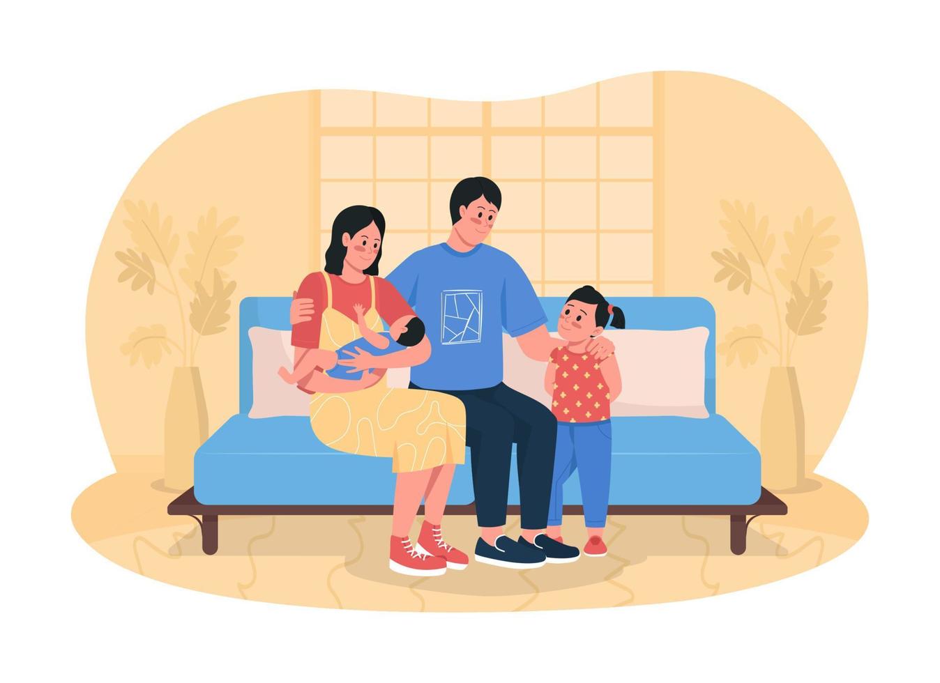 Happy family 2D vector isolated illustration