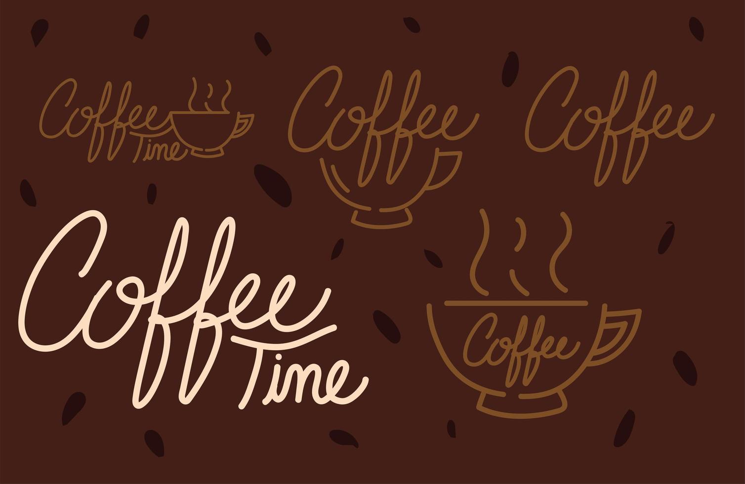 set of different text coffee vector