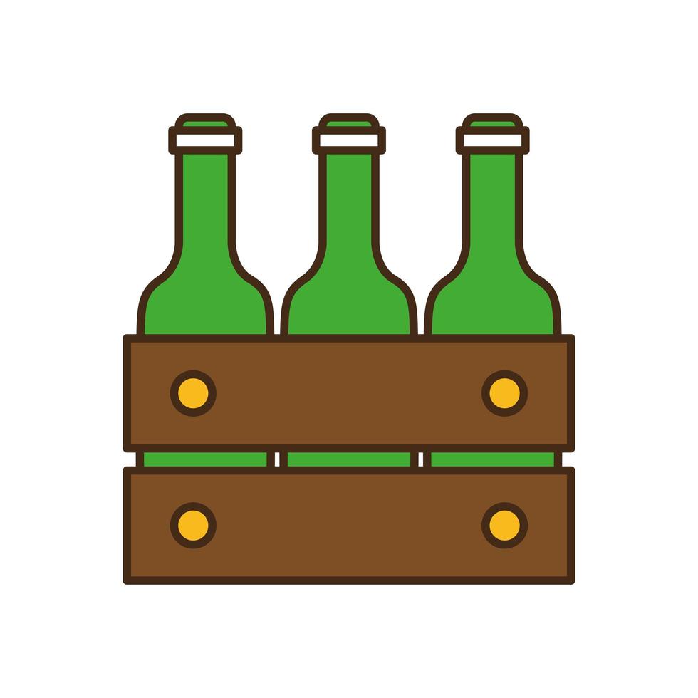 beer bottles in basket line and fill style icon vector design