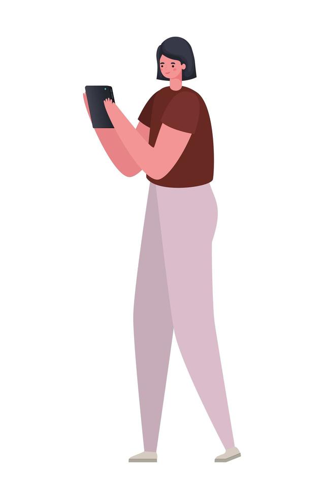 woman with tablet working vector design