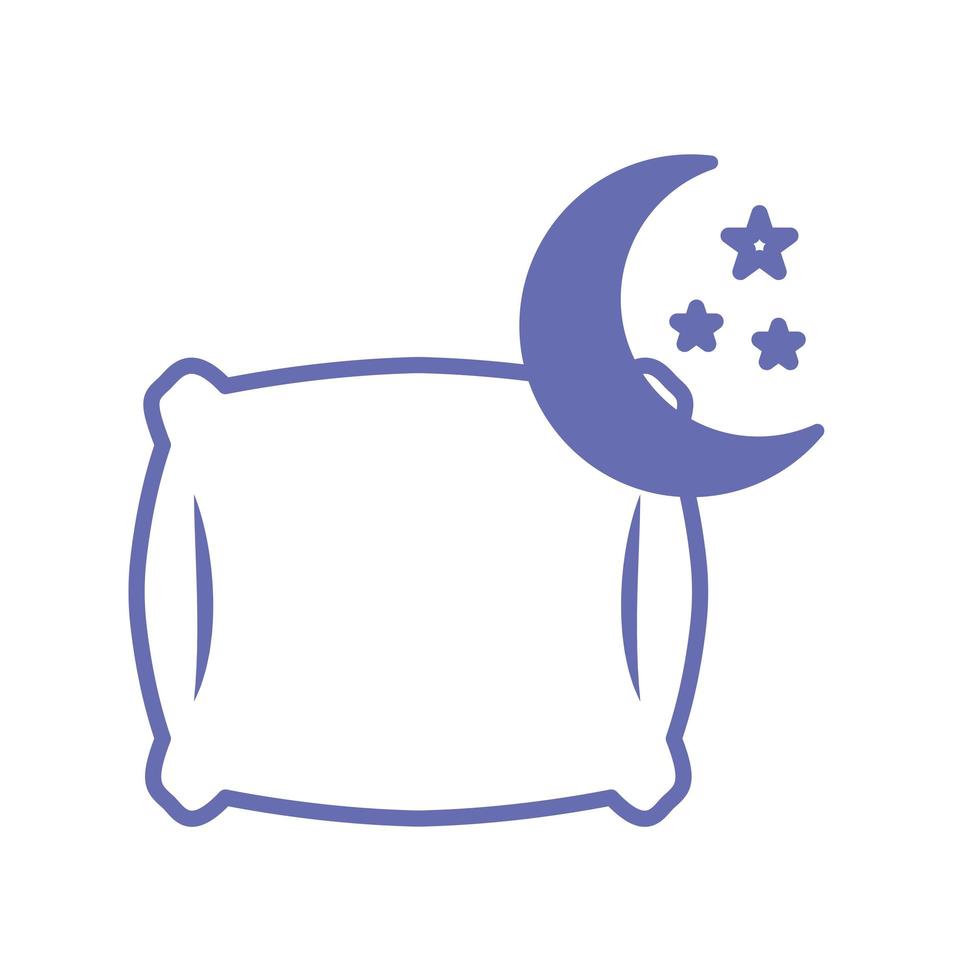 Almohada para dormir con línea de luna y estrellas y diseño de vector de icono de estilo de relleno