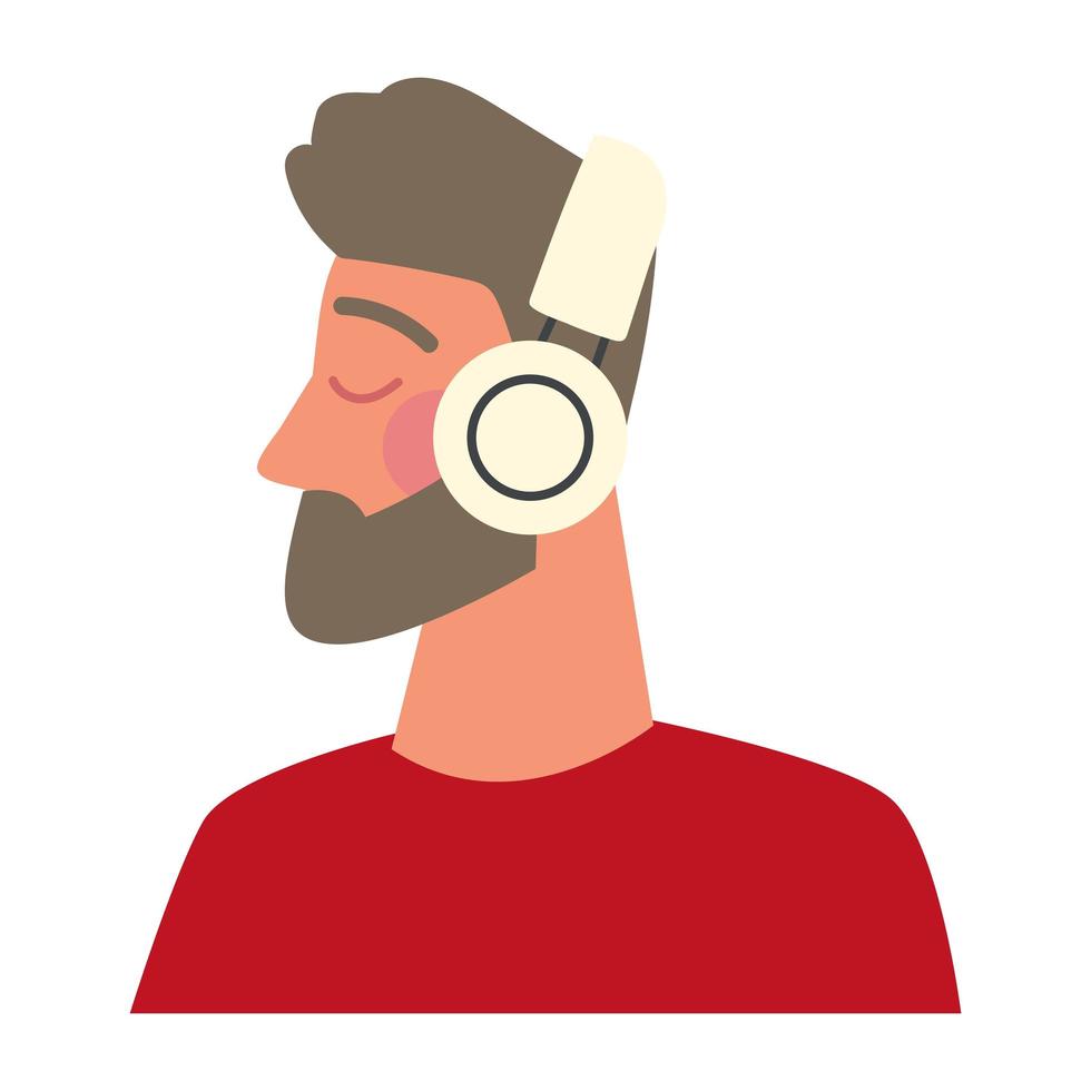 hombre barbudo con auriculares vector