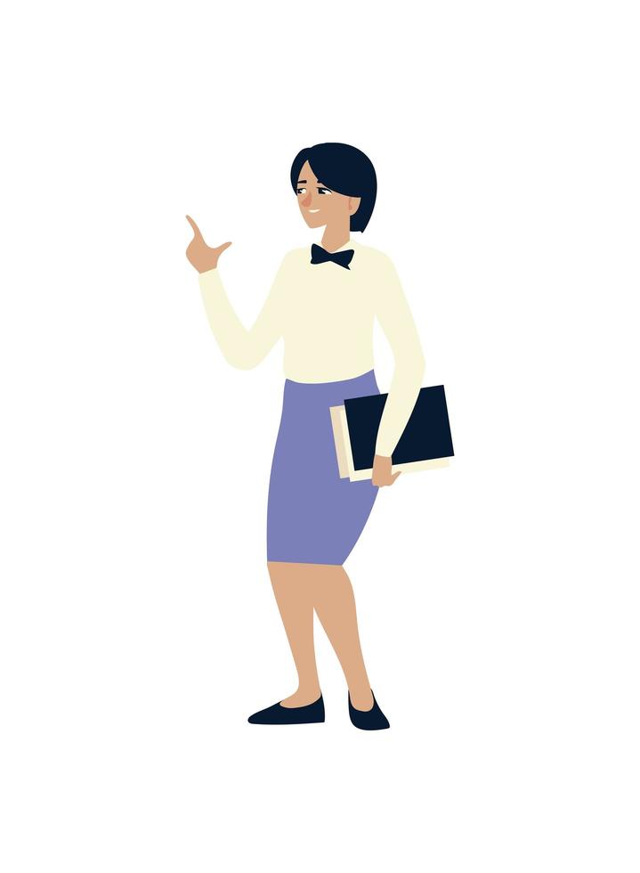 businesswoman with folder icon flat isolated design vector