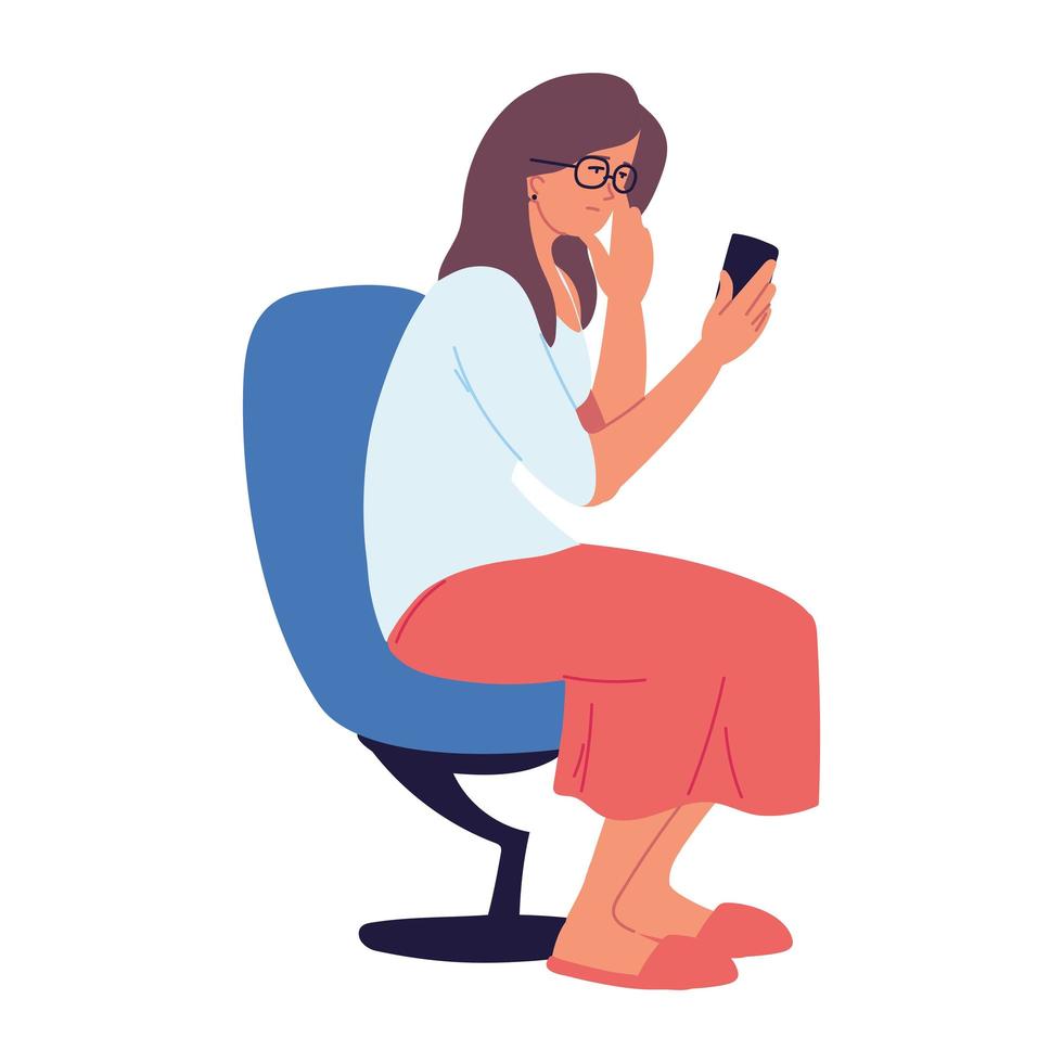 woman sitting look phone vector