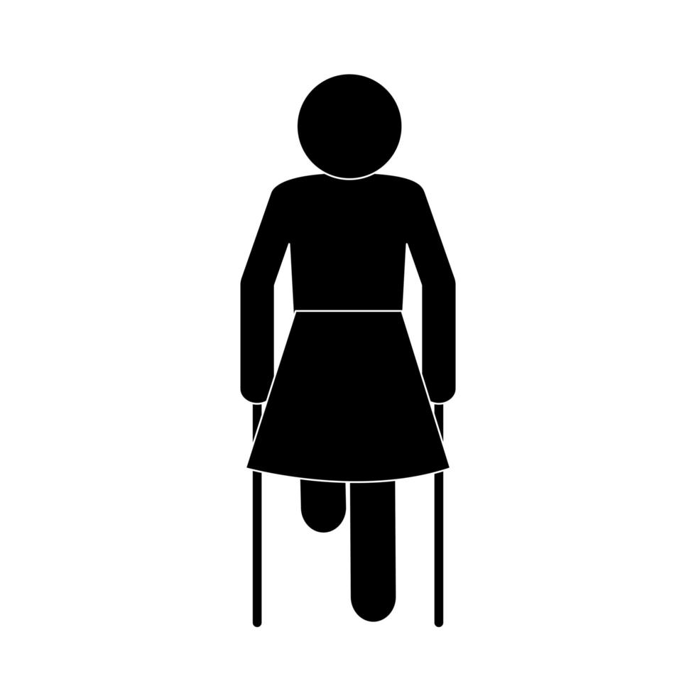 legless woman with crutches silhouette style icon vector design