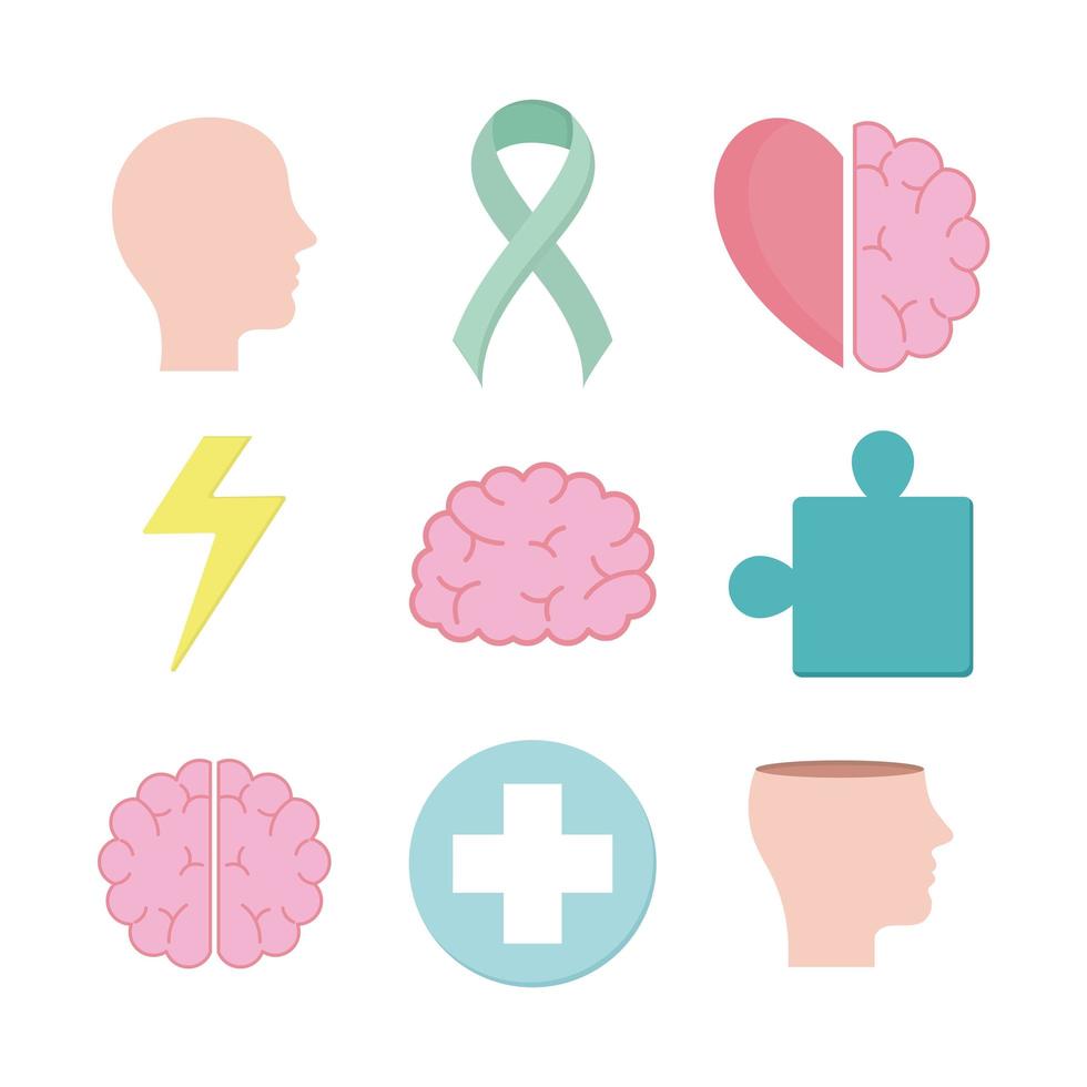 mental health set icons vector design