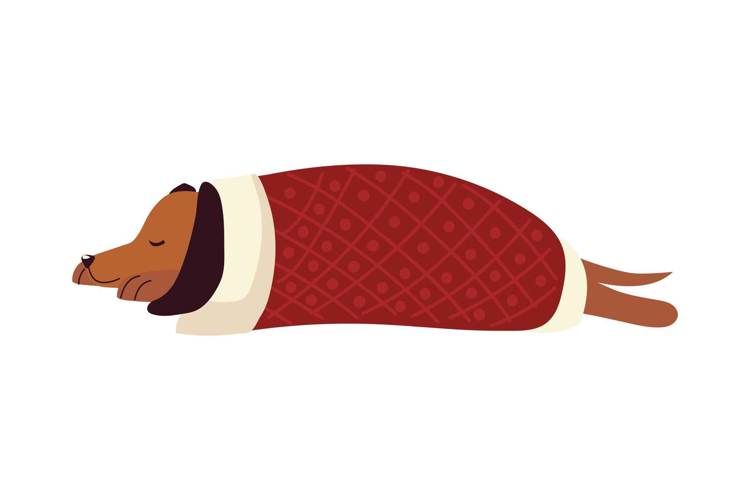 Perro durmiendo envuelto en icono de dibujos animados de manta vector