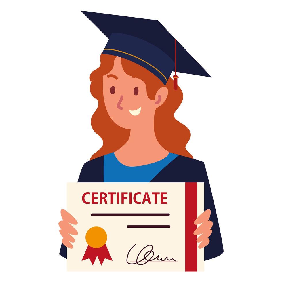 chica graduada con certificado vector