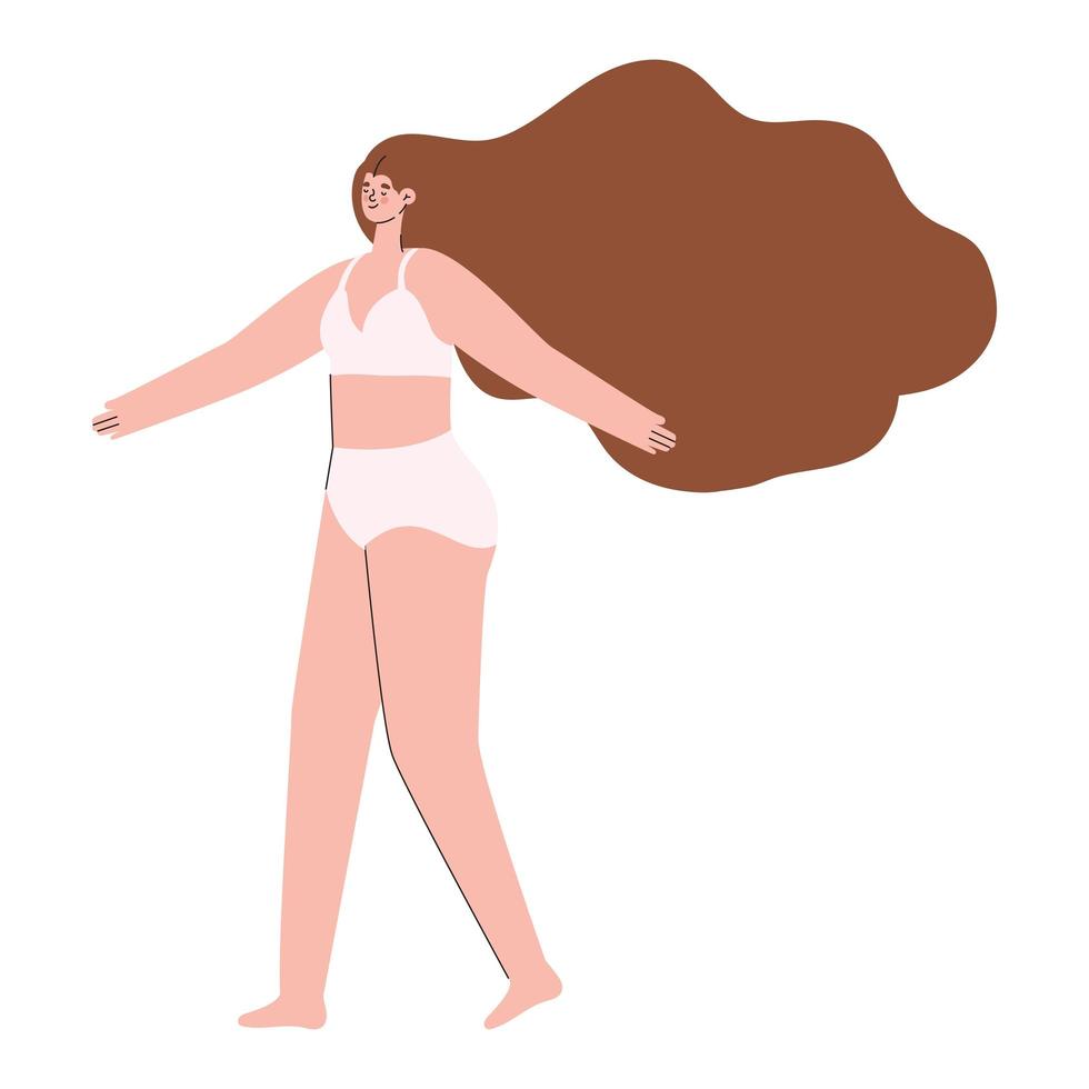 mujer en ropa interior con cabello castaño vector