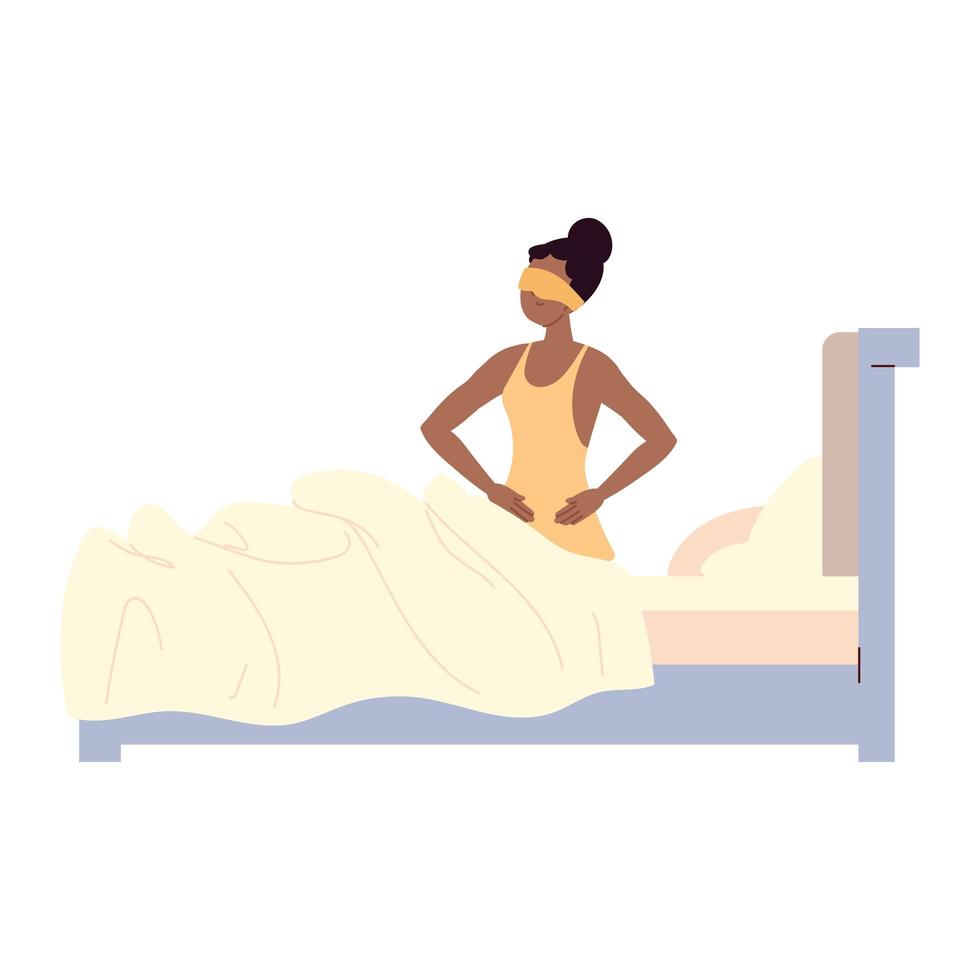 mujer despierta en la cama vector