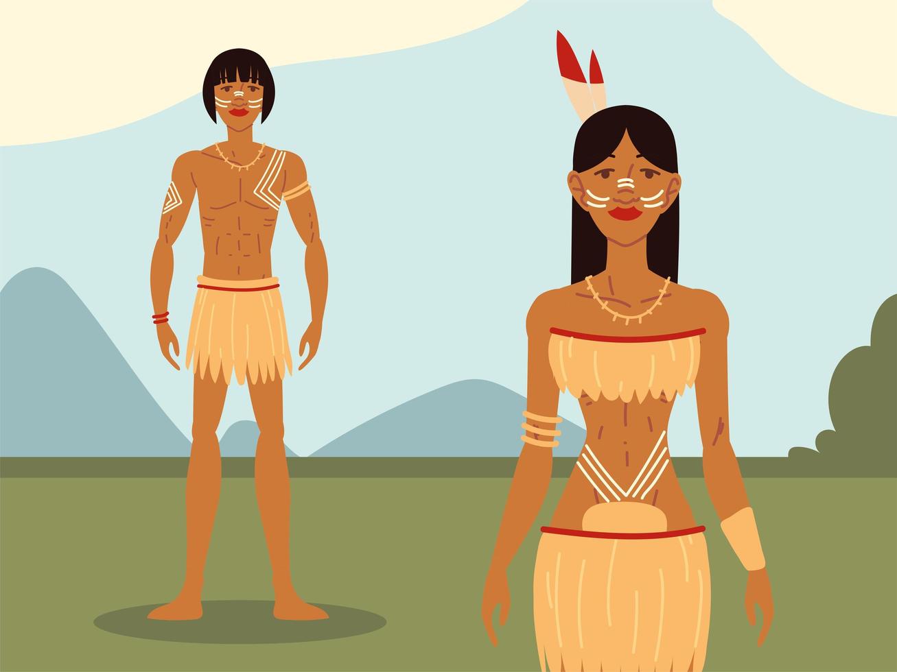 native woman and man vector