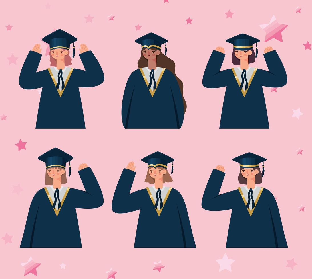 seis mujeres graduadas vector