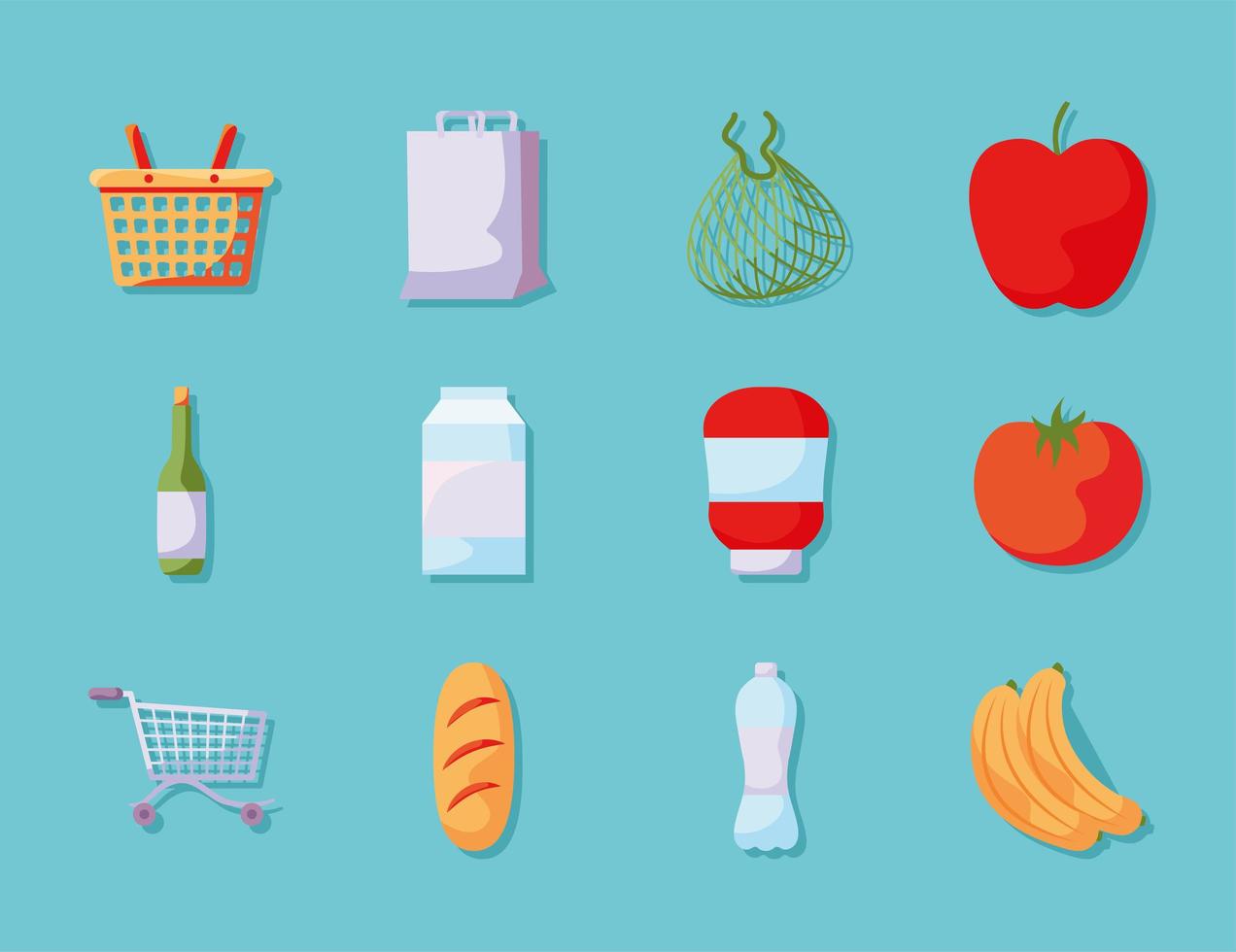 twelve groceries items vector