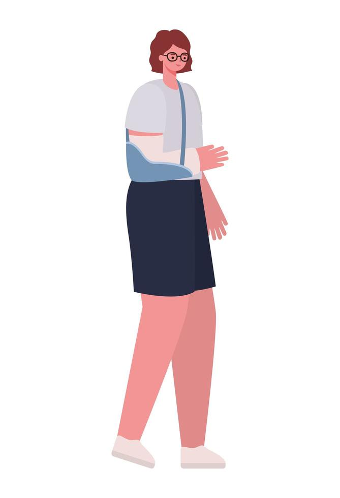 woman with arm in a cast and glasses vector
