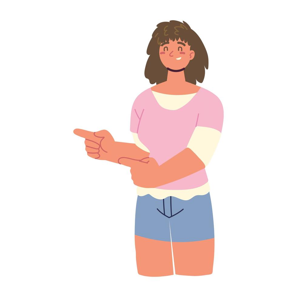 girl showing hands gesture vector