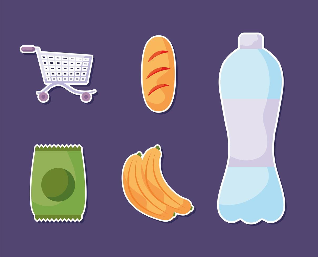 five groceries items vector