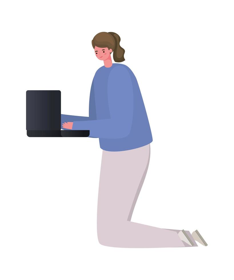 Woman with laptop working vector design