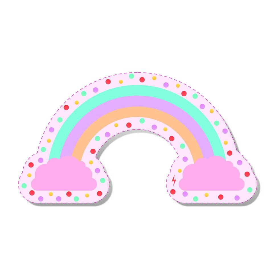 rainbow with pink clouds and colored circles stickers vector
