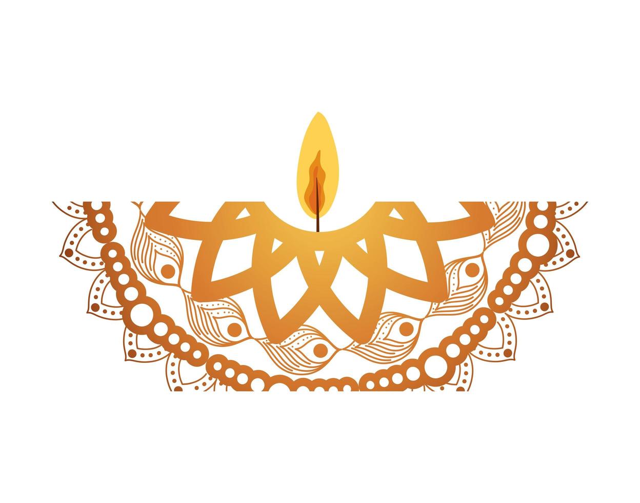 mandala of color orange with a pale orange candle on white background vector