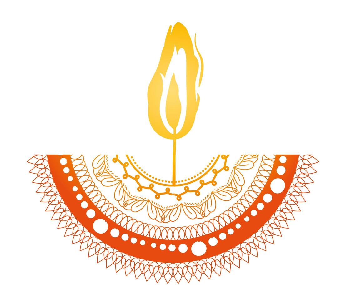 mandala of color red with a orange candle on white background vector