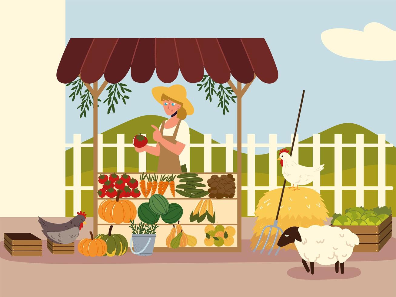 farmer girl with a organic products vector