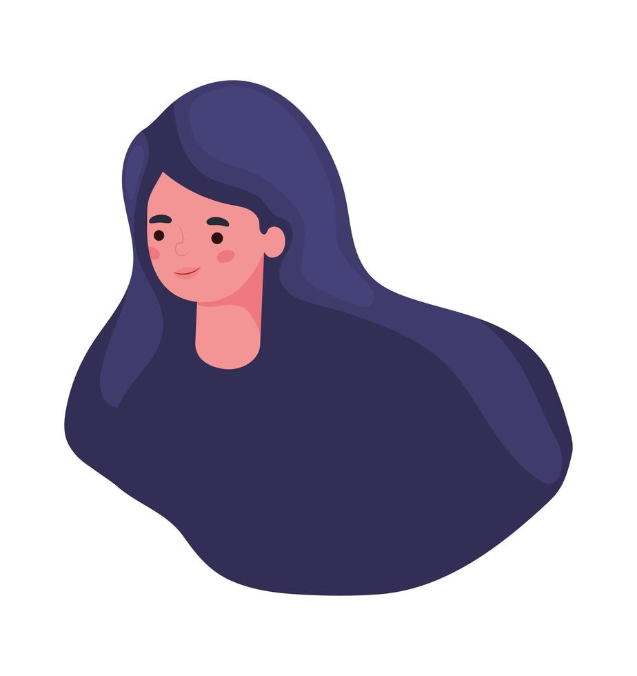 diseño de vector de cabeza de dibujos animados de mujer de pelo morado