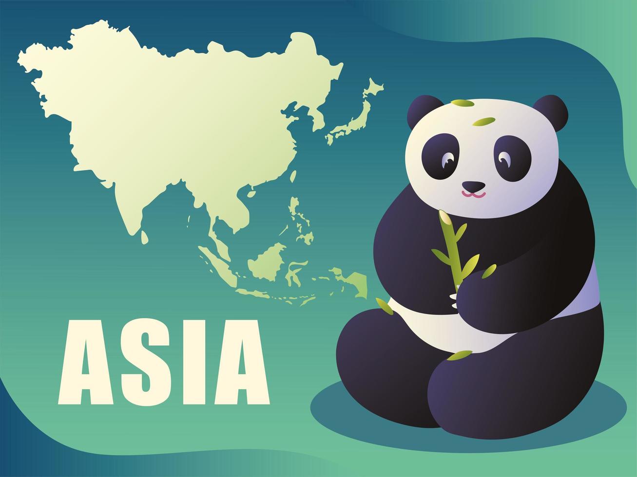 map of asia and panda vector