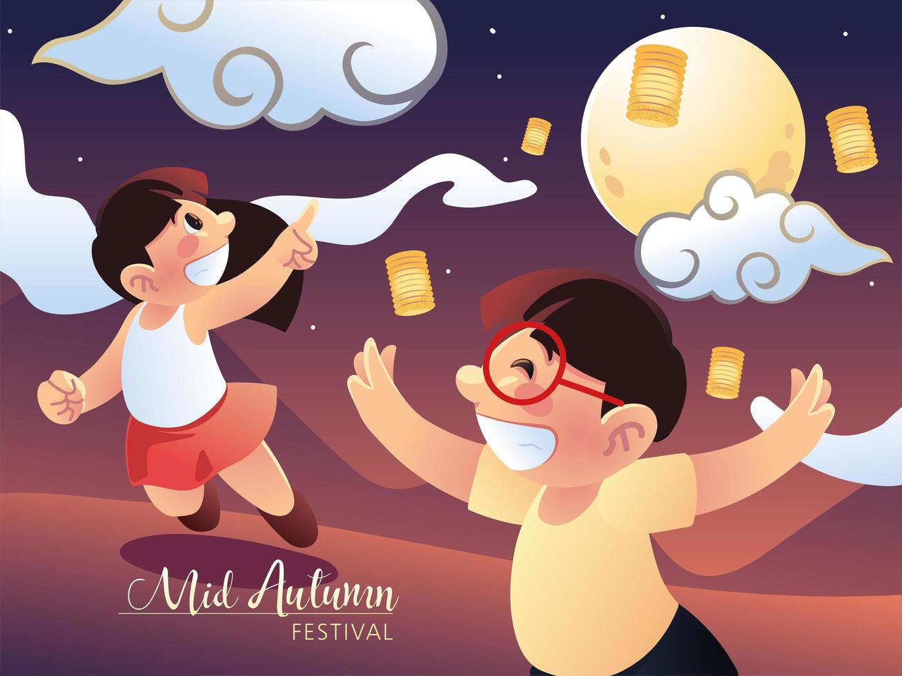 happy kids mid autumn vector