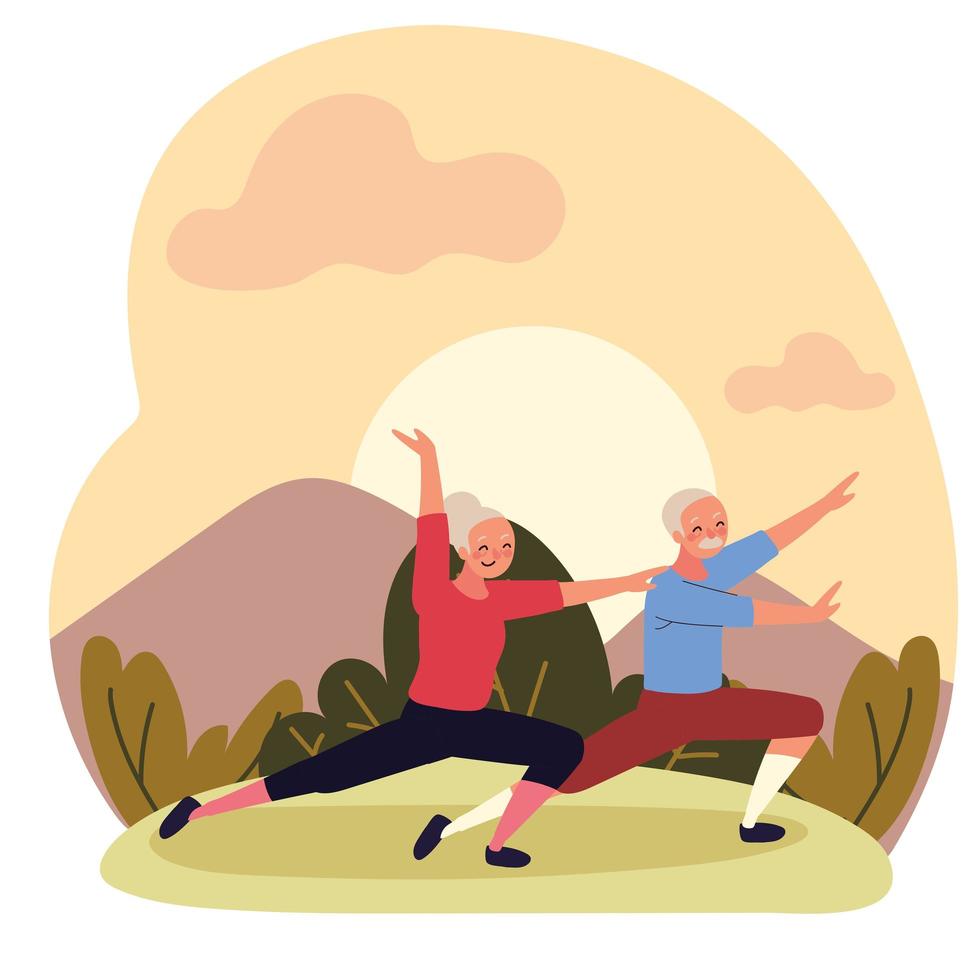 old couple making yoga vector