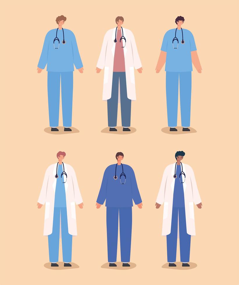 six male doctors vector