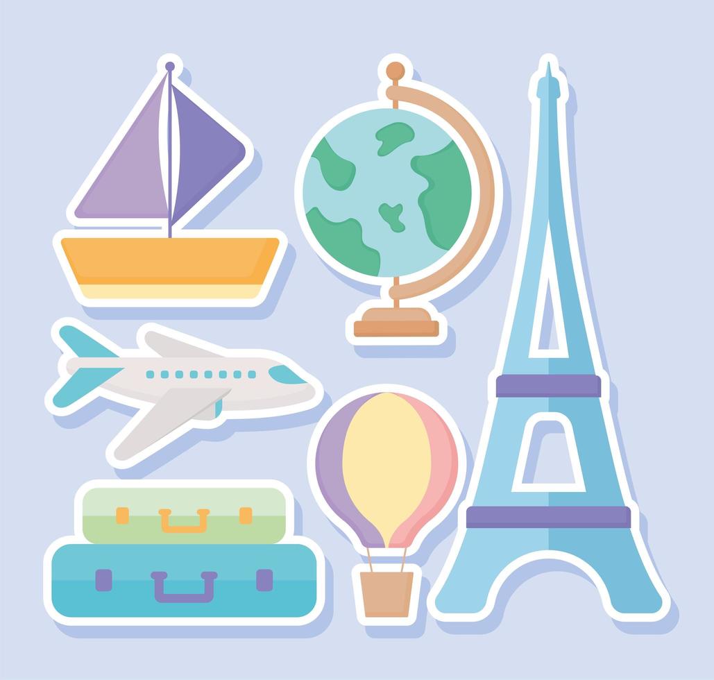 six travel sticker vector