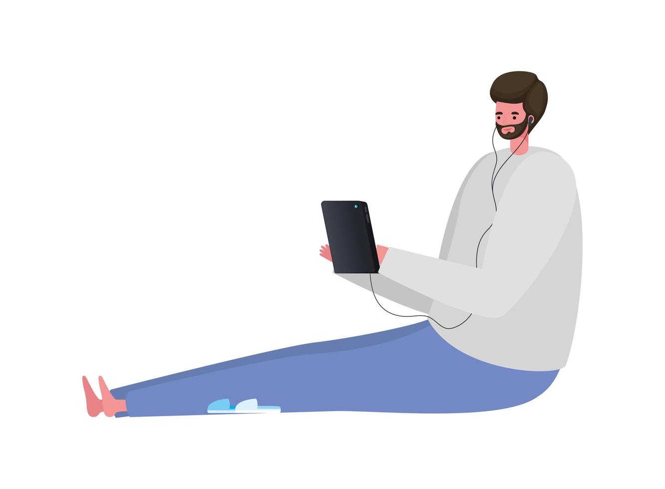 seated man with tablet and headphone working vector design